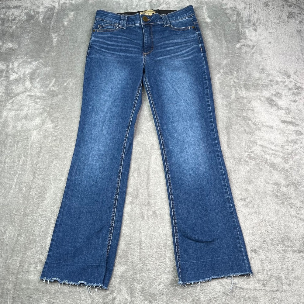 Democracy Jeans Women 8 Blue Slim Straight Leg AB Tech Medium Wash Stretch Denim